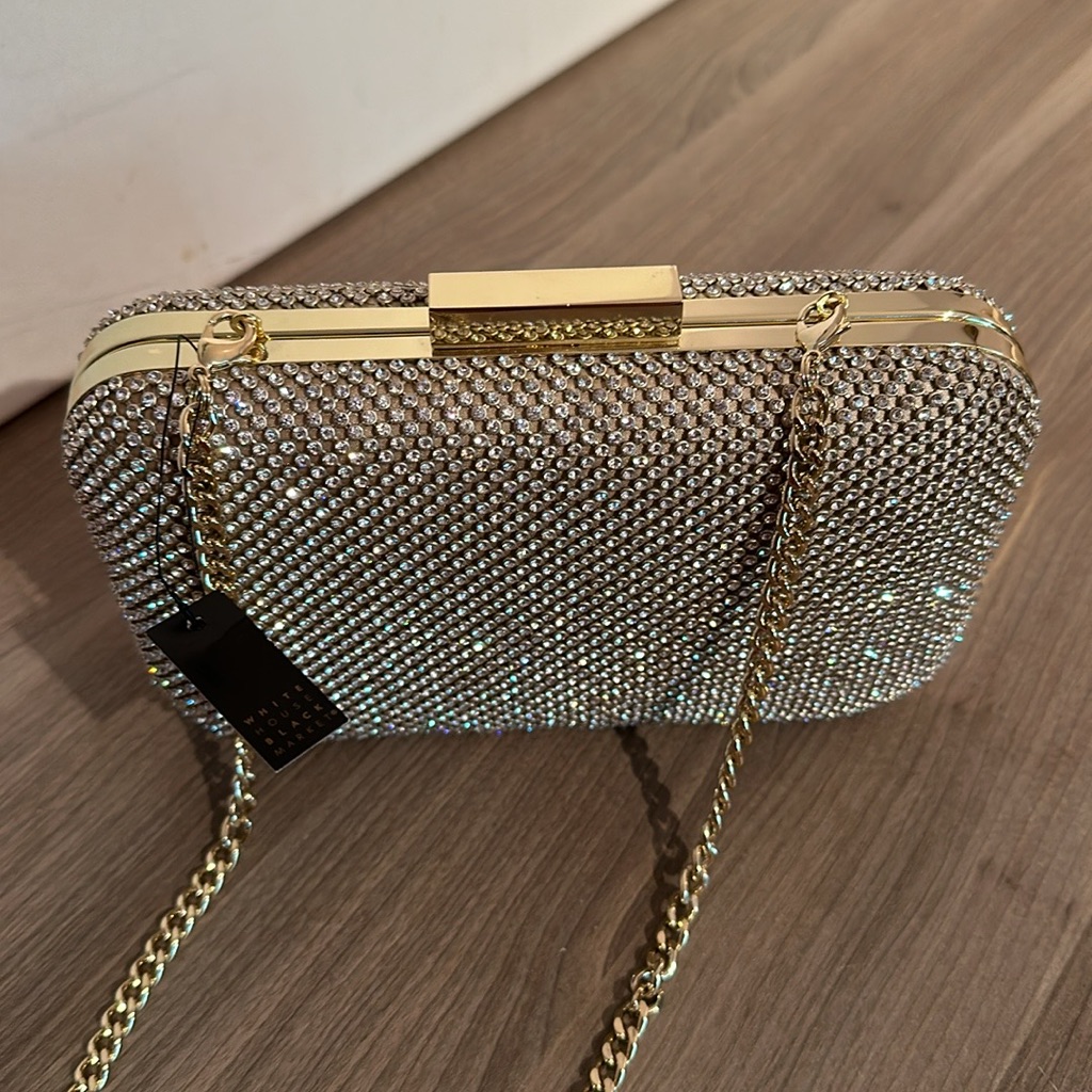 Nwt White House Black Market Gold Formal Evening Purse Or Clutch.
